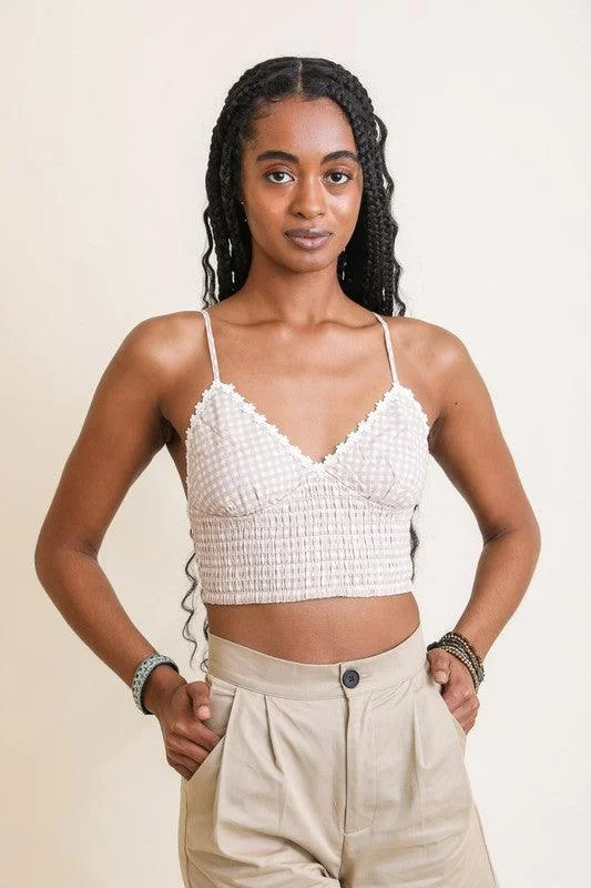 Leto Gingham Smocked Bralette