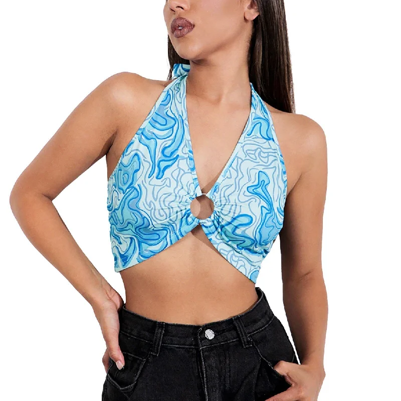 Heart Print Deep V-Neck Halter Cami Tops