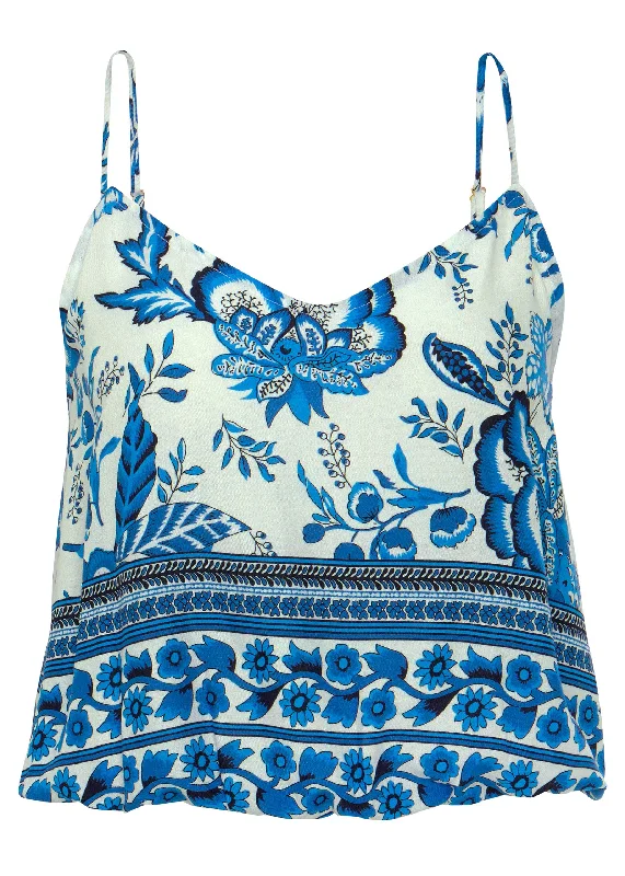 Floral V-neck cami tank - Blue & White