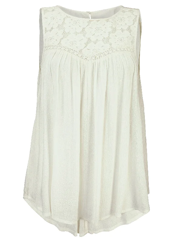 Floral lace inset tank - White