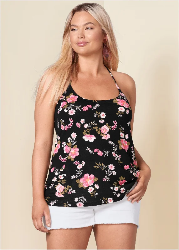 Back detail printed tank - Black & Pink