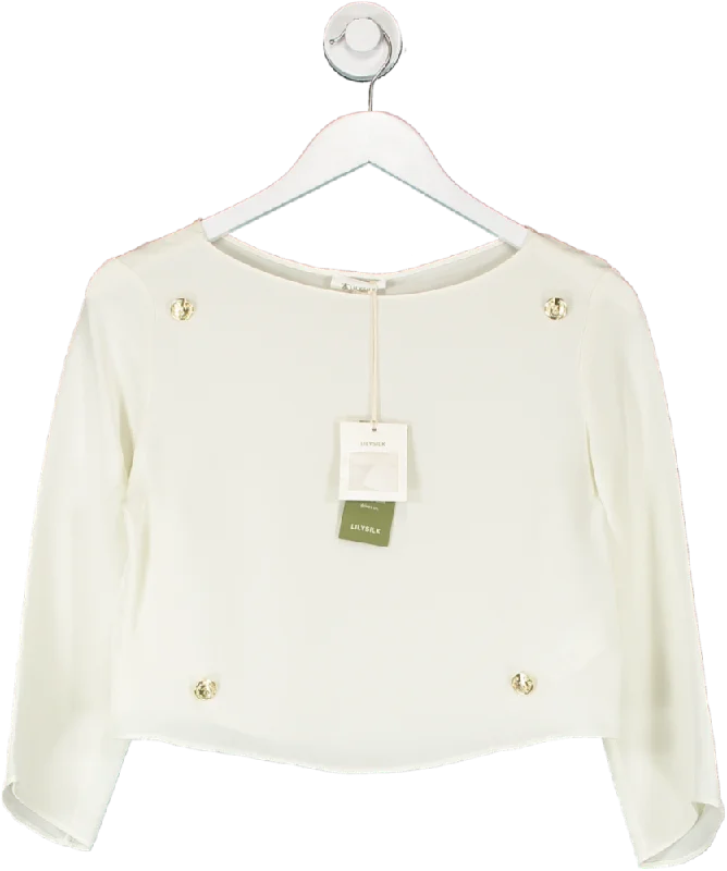 LILYSILK Cream Dubrovnik 3/4 Sleeved Silk Top With Button Accents UK 4