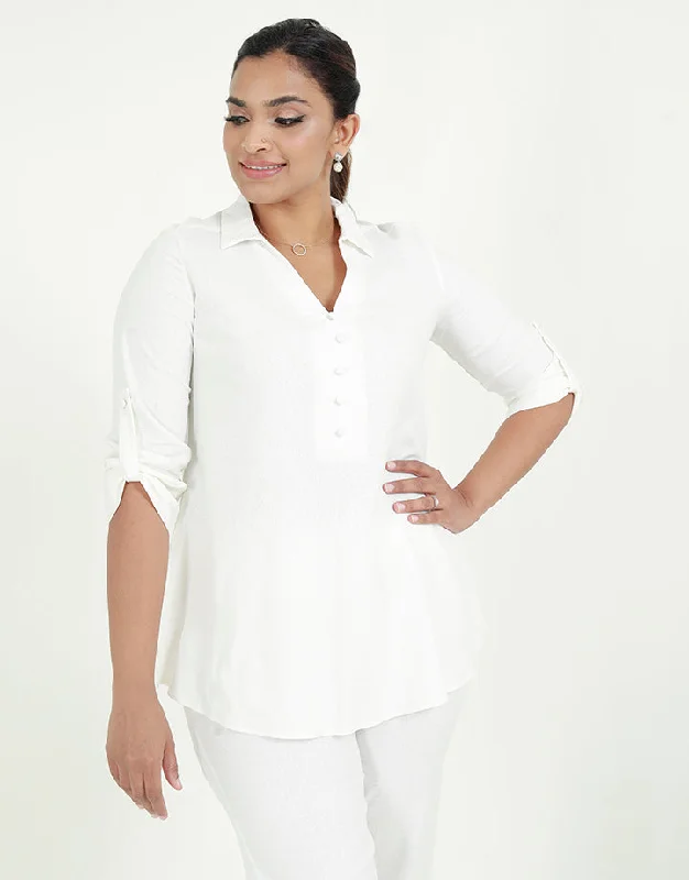 Linen Blouse With Tab Sleeves