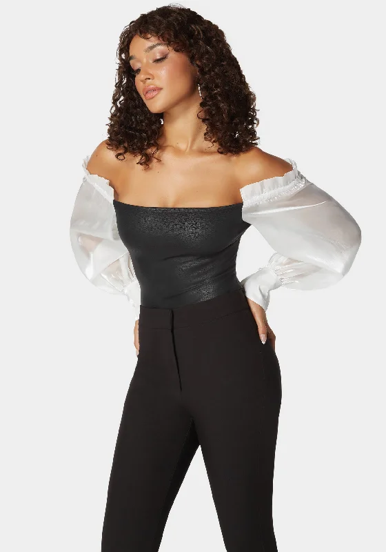 Liquid Chiffon Sleeve Coated Knit Bodysuit