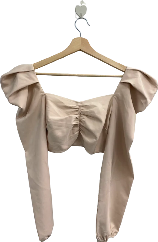 Missguided Beige Ruched Bardot Top UK 6