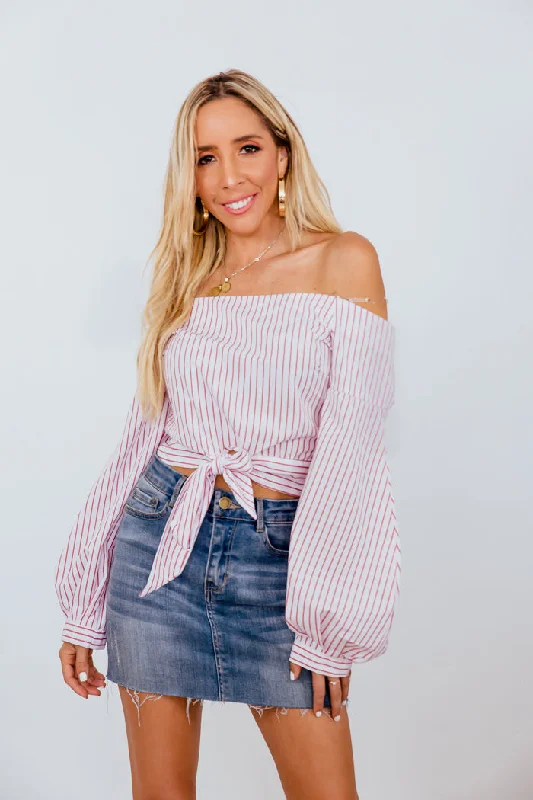 Off-Shoulder Striped Long Sleeve Top