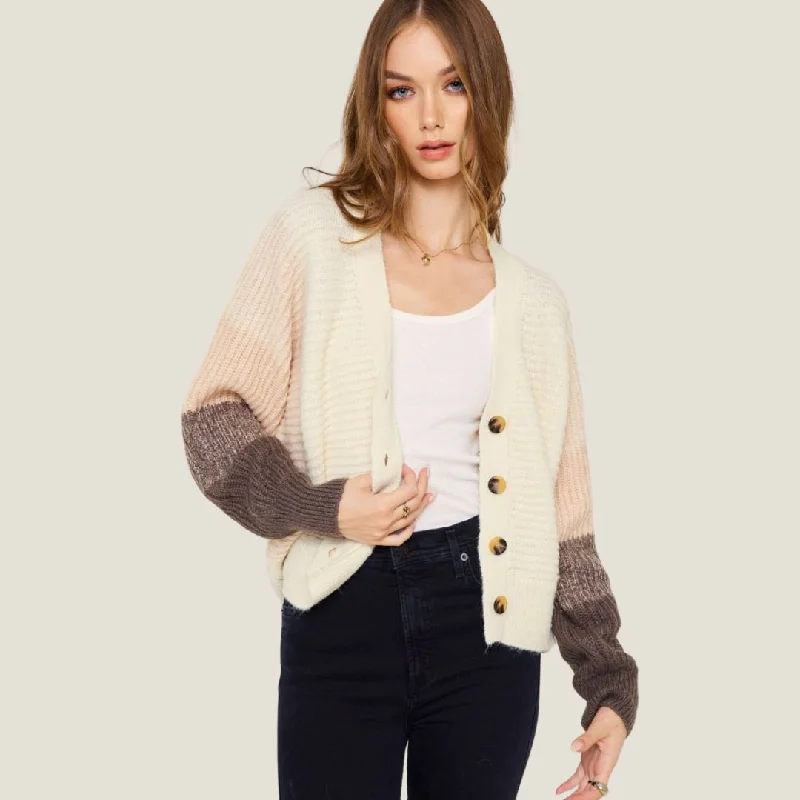 Ombre Sleeve Cardigan (Cream Mauve Charcoal)