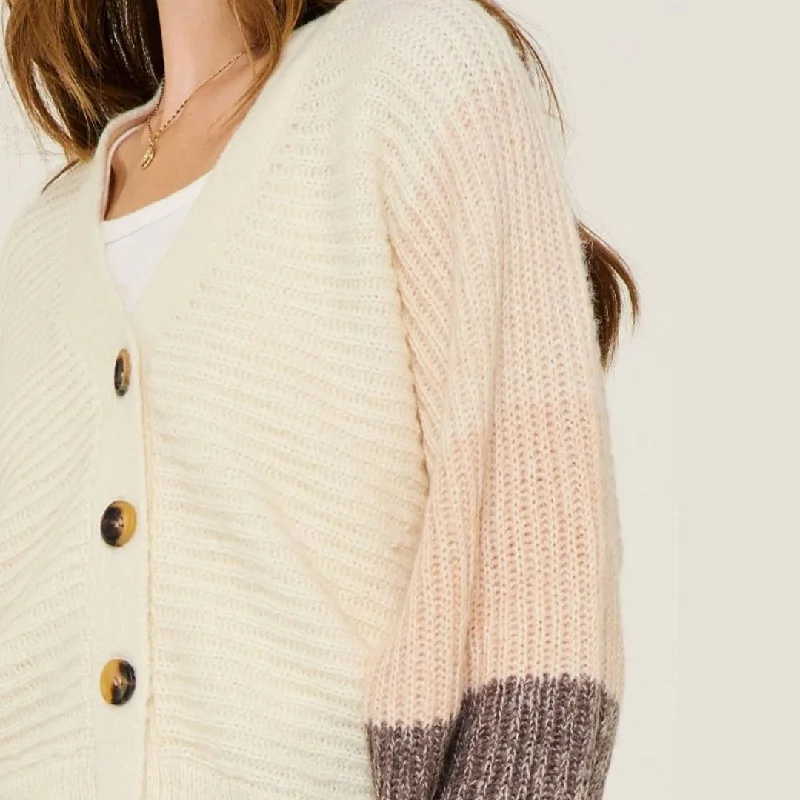 Ombre Sleeve Cardigan (Cream Mauve Charcoal)