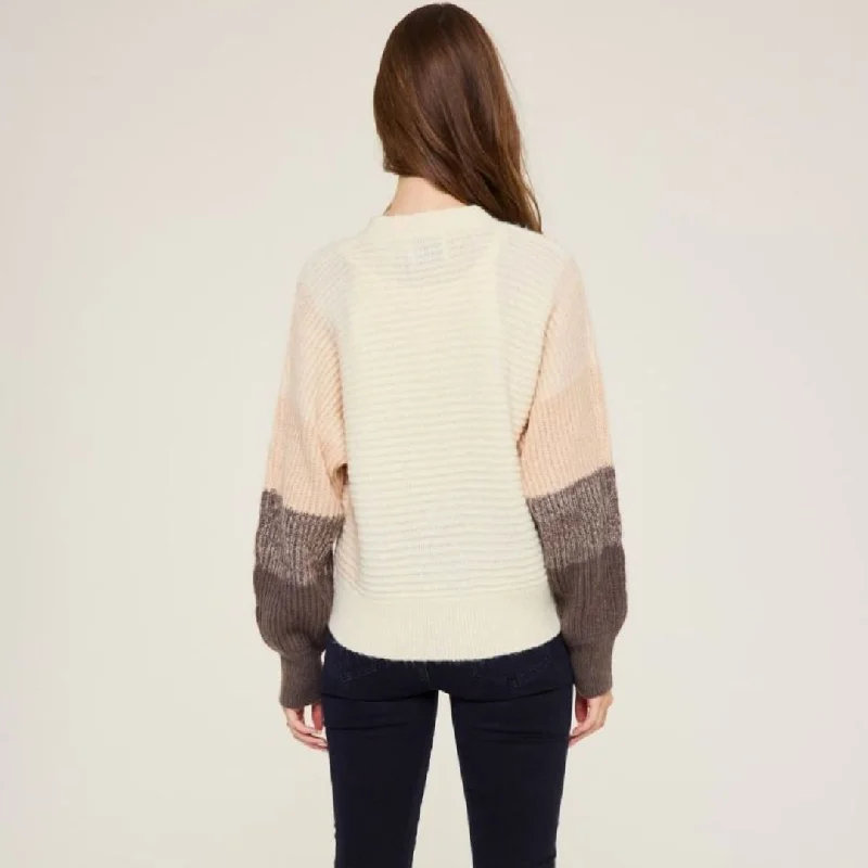 Ombre Sleeve Cardigan (Cream Mauve Charcoal)