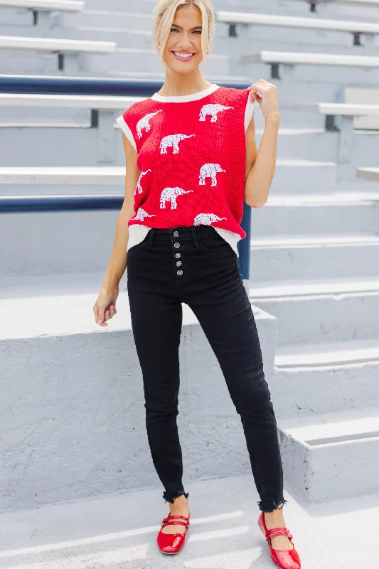 Pack A Punch Red Sequin Elephant Sleeveless Sweater