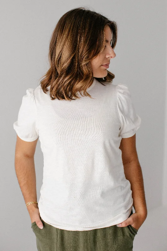 'Philomena' Cotton Blend Puff Sleeve Top in Ivory