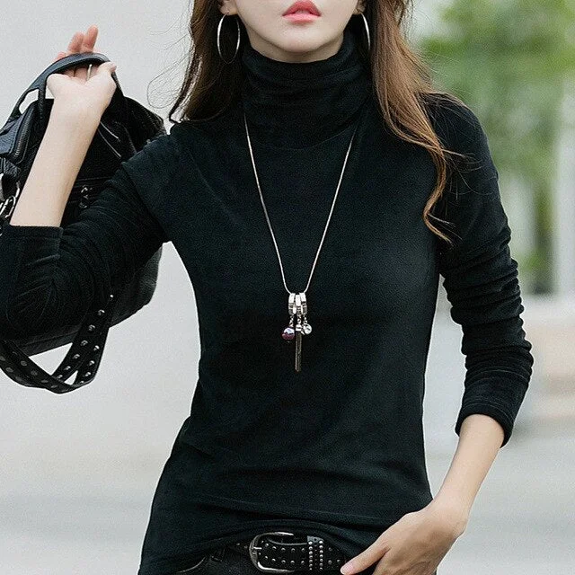 Plus Size 4XL Thick Warm Winter Velvet Top Female Turtleneck Pullovers Long Sleeve Warm Women's Turtleneck Sweater Shirt Lady