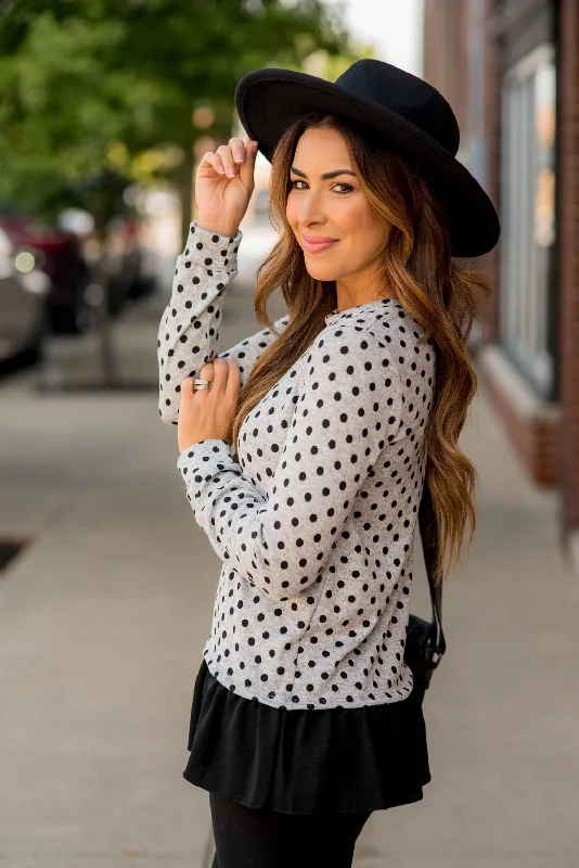 Polka Dot Ruffle Bottom Sweater Tee