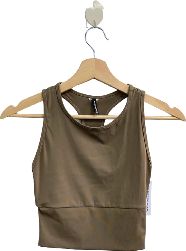 PrettyLittleThing Khaki Racerback Crop Top Size UK 6