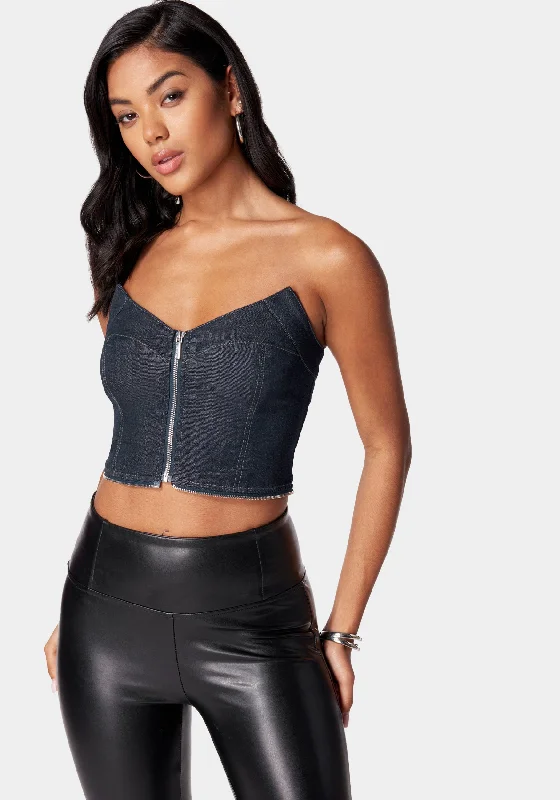 Removable Peplum Zip Front Denim Bustier