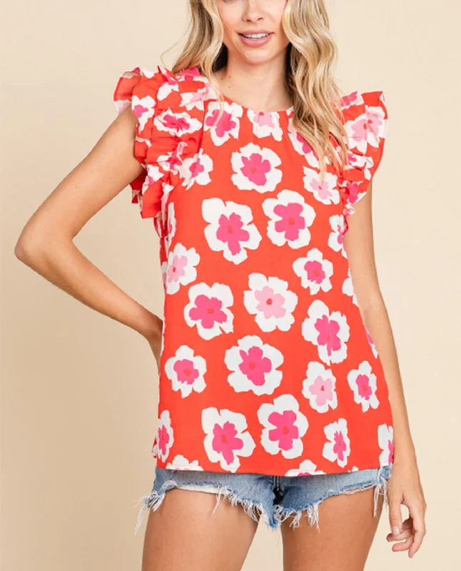 Ruffle Short Sleeve Floral Top