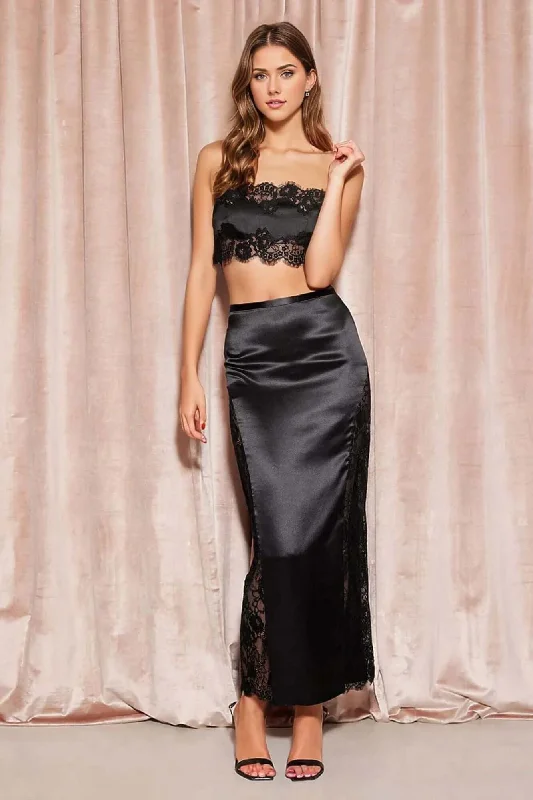 Silk and Lace Bandeau Top in Black