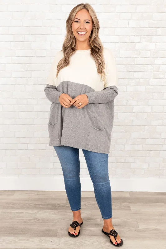 Smooth Talking Sweater, Ivory-Heather Gray