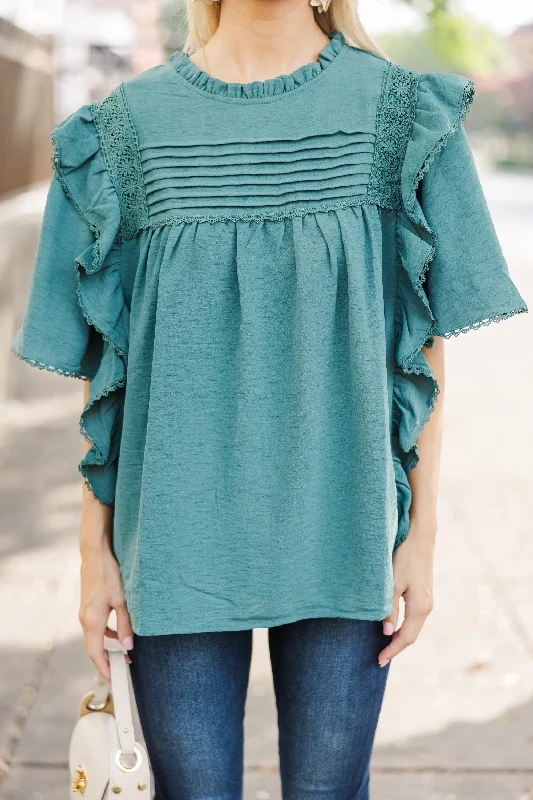 Step It Up Emerald Green Ruffled Blouse