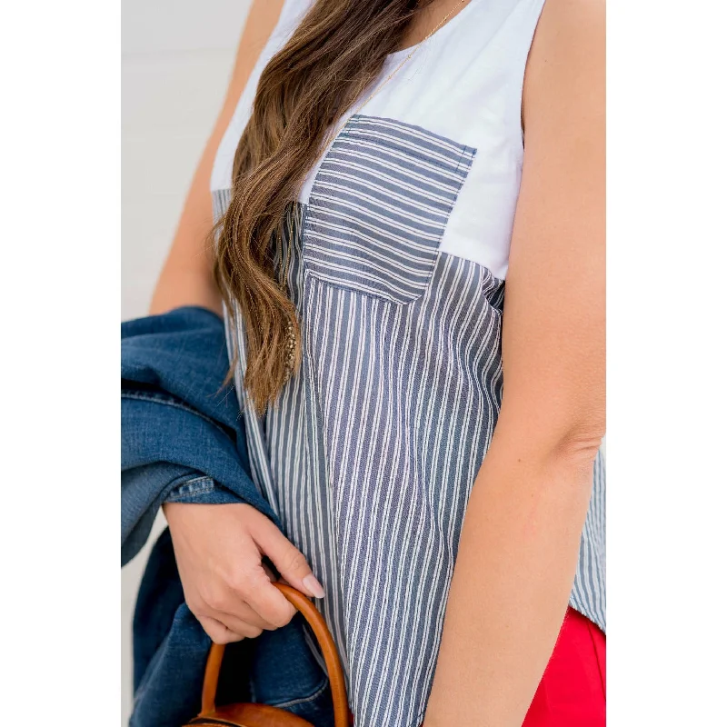 Striped Bottom Pocket Tank