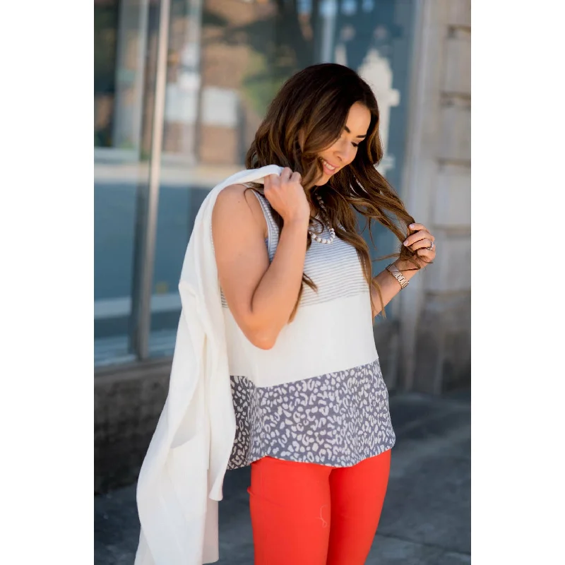 Striped Solid Leopard Tank