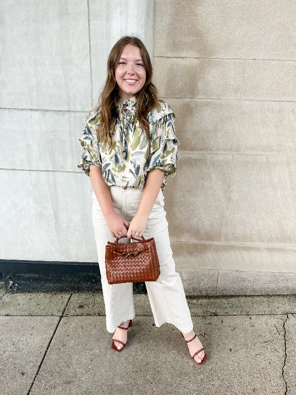 Leaf Print Tie Neck Top