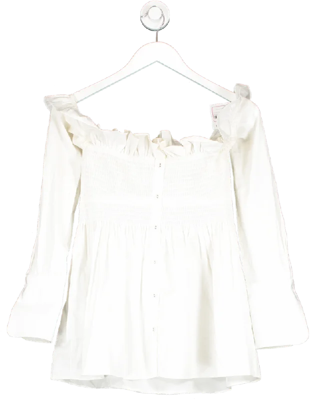 Victoria Beckham White Cotton Off The Shoulder Ruffle Top UK 4