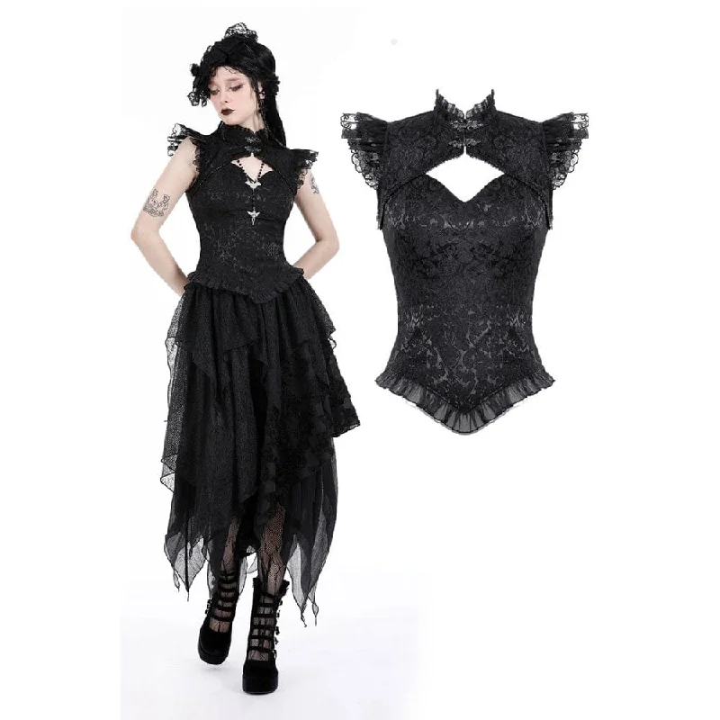 Women's Gothic Cutout Stand Collar Ruffled Tank Top