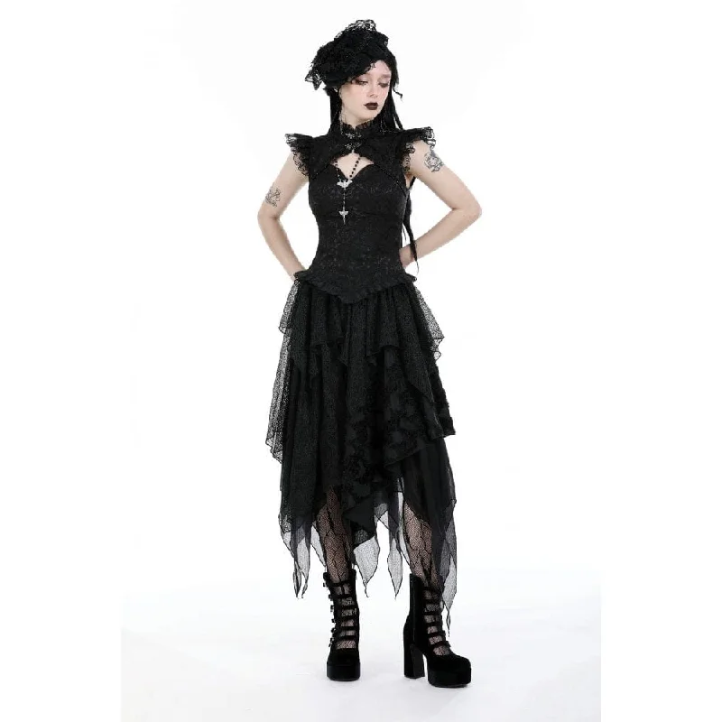 Women's Gothic Cutout Stand Collar Ruffled Tank Top