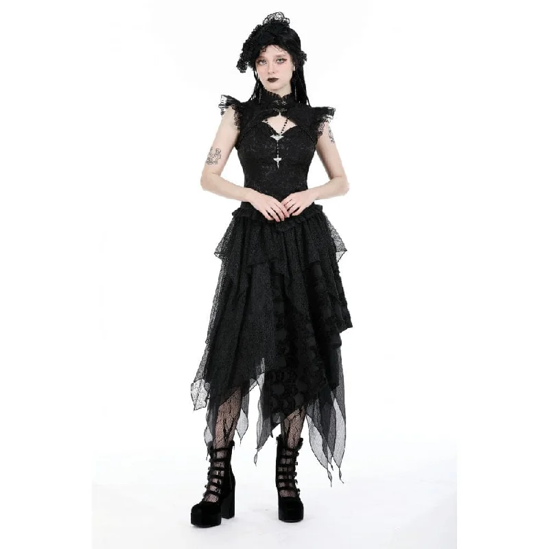 Women's Gothic Cutout Stand Collar Ruffled Tank Top