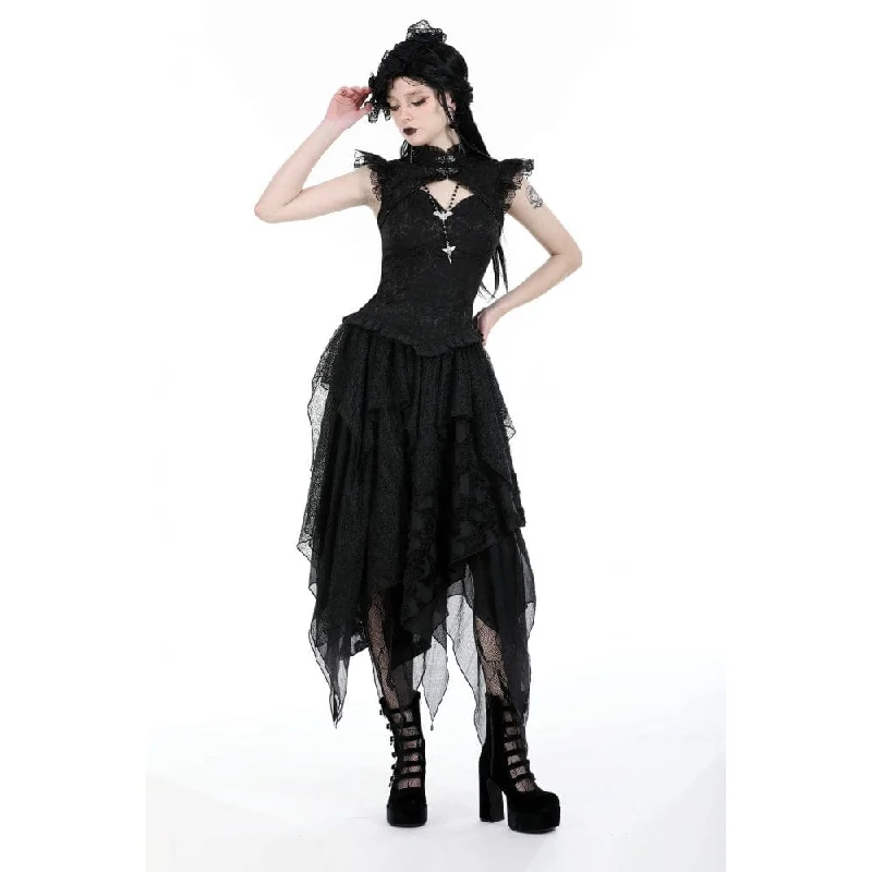 Women's Gothic Cutout Stand Collar Ruffled Tank Top