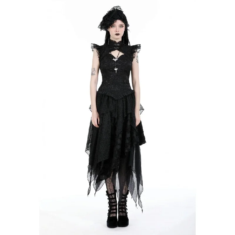 Women's Gothic Cutout Stand Collar Ruffled Tank Top