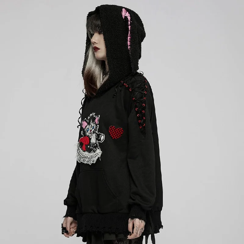 Women's Grunge Cute Cat Loose Hoodies