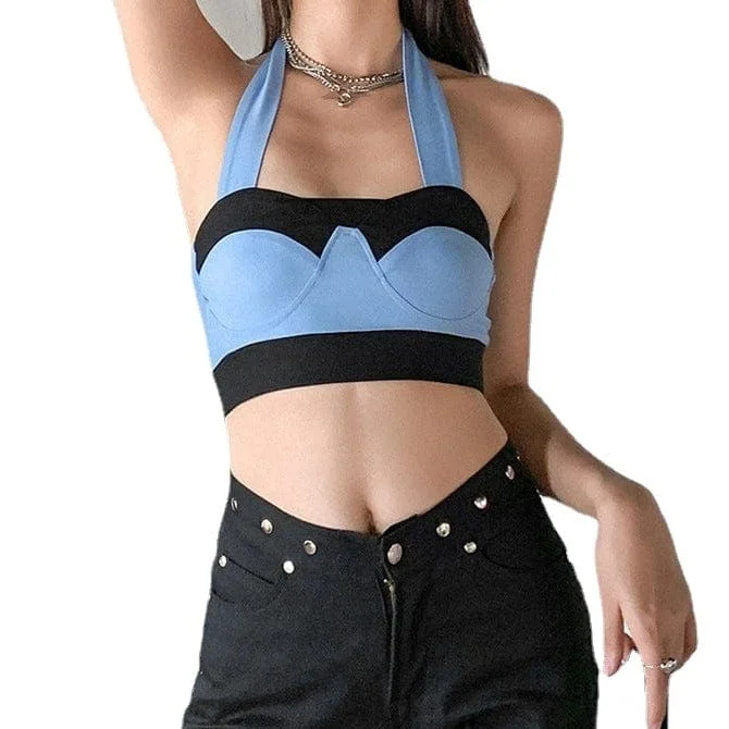 Women's Grunge Double Color Halter Top with Cardigan