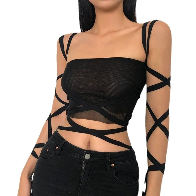 Women's Grunge Strappy Mesh Tank Top