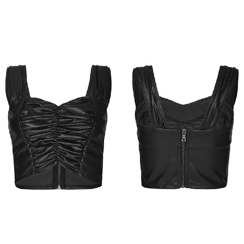 Women's Punk Ruched Faux Leather Tank Top