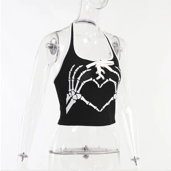 Women's Punk Skeleton Printed Halterneck Tank Top