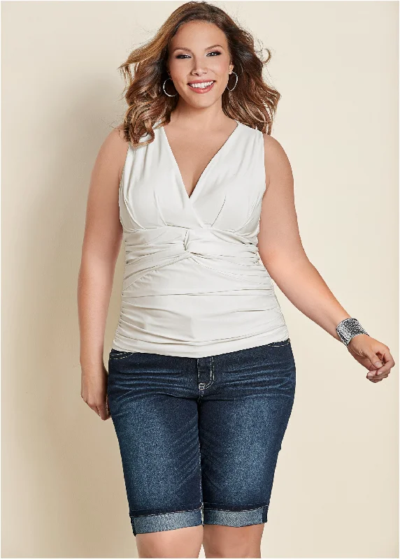 Knot front sleeveless top - White