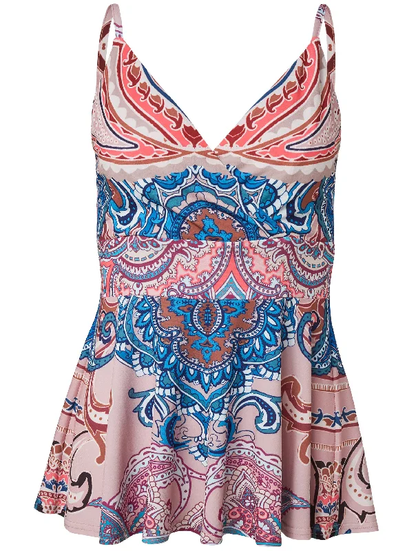 Printed peplum top - Tan Multi