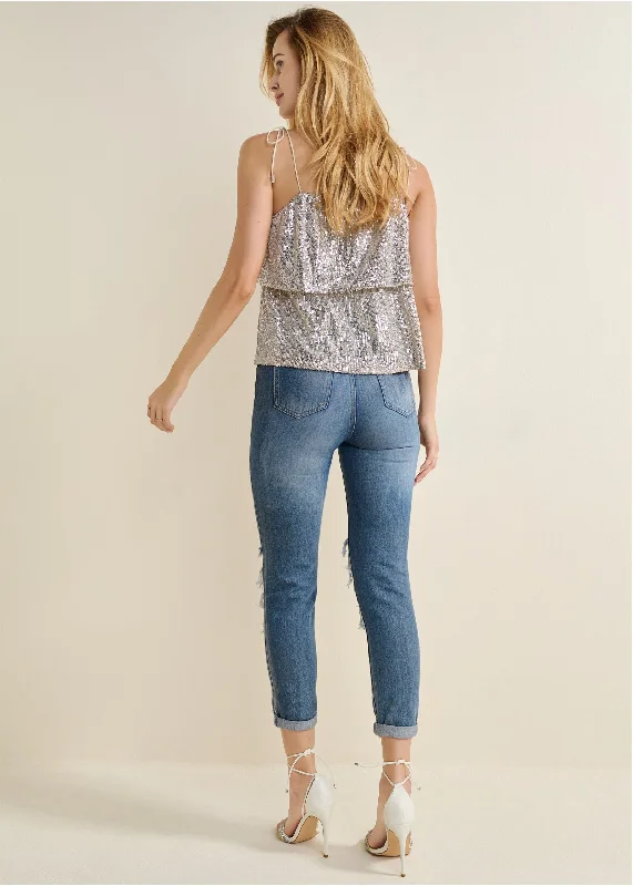 Tiered sequin tank top - Champagne Metallic