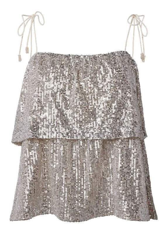 Tiered sequin tank top - Champagne Metallic