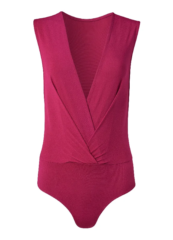 Plunging neckline bodysuit - Cherry