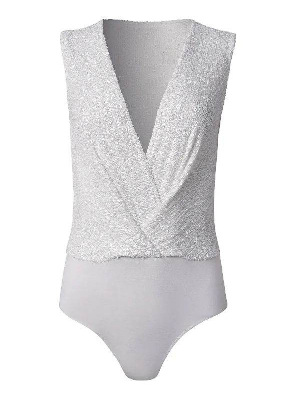 Sequin plunging bodysuit - White Sequin