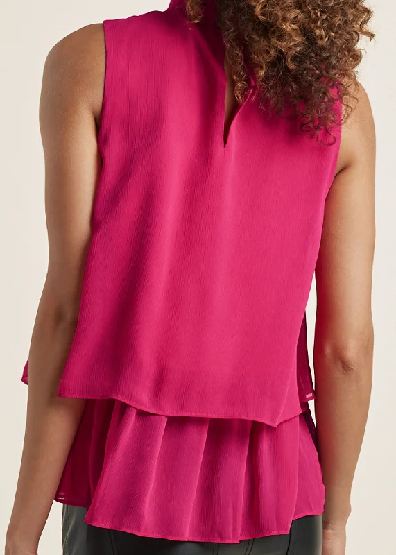 Mock neck tiered top - Fuchsia