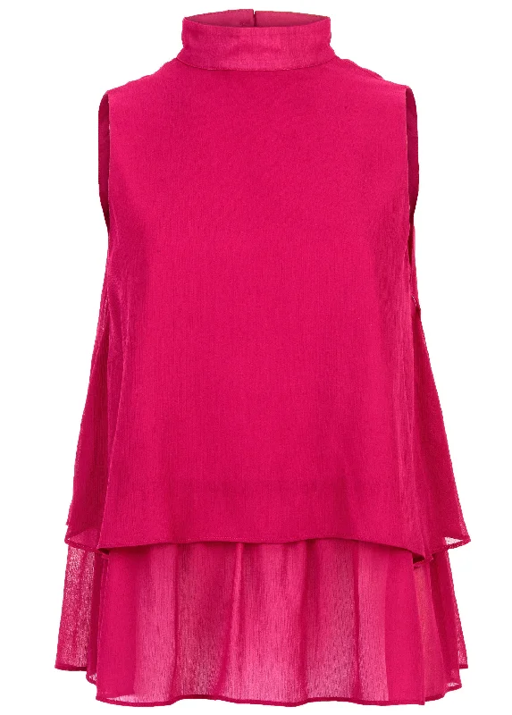 Mock neck tiered top - Fuchsia