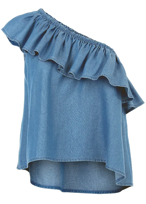 Chambray ruffle top - Medium Wash