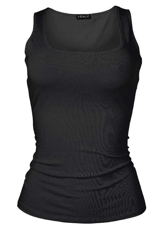 Square neck tank top - Black